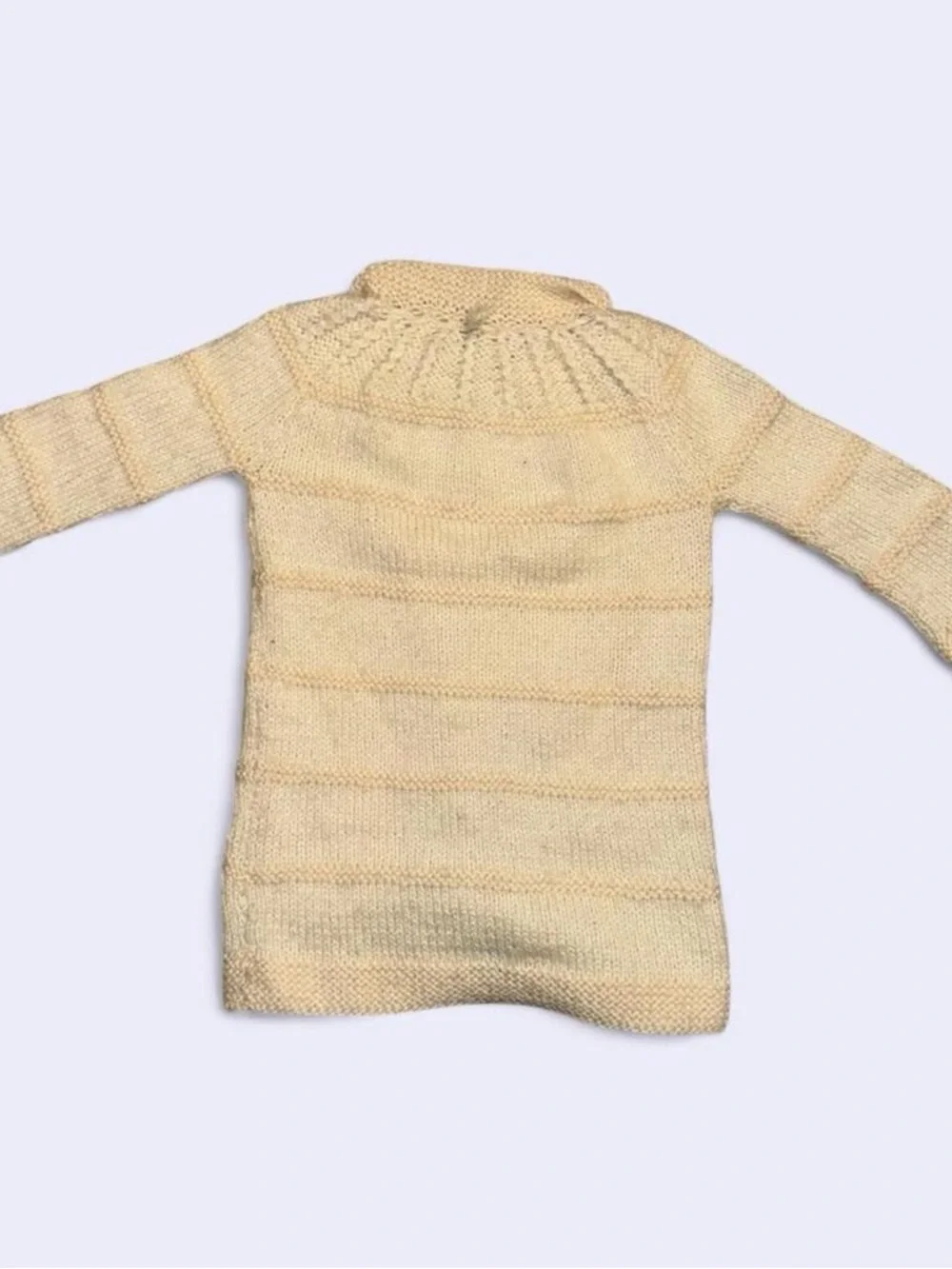Vintage Hand Knit Kids Sweater Dress Cardigan Cream Button Front Cottagecore